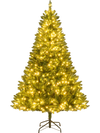 6-foot artificial Christmas tree with 400 warm white LED lights, featuring hinged branches for easy setup and storage.