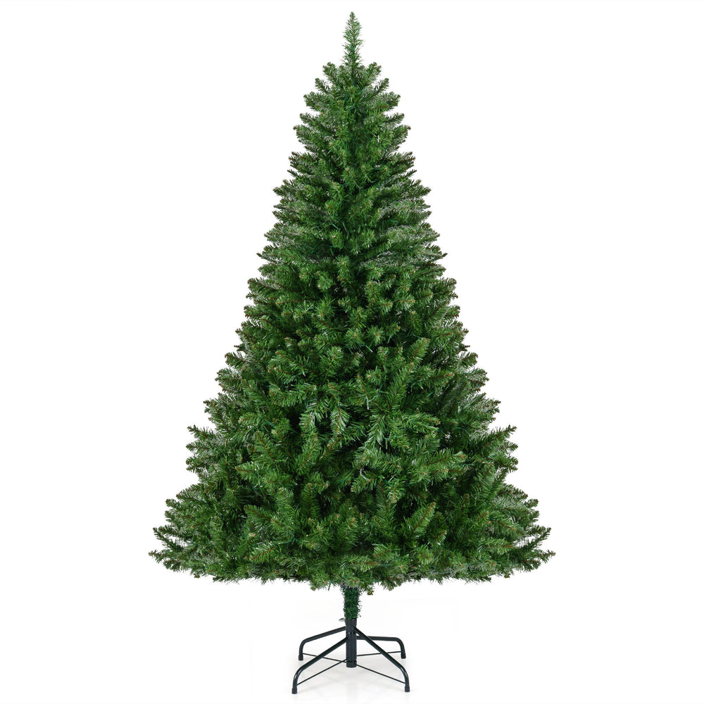 6-foot artificial Christmas tree with 510 PVC branch tips and 400 warm white LED lights, perfect for holiday.