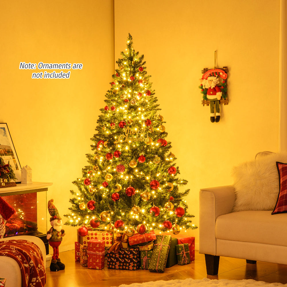 6-foot artificial Christmas tree glowing with 400 warm white LED lights, showcasing a cozy holiday ambiance and.