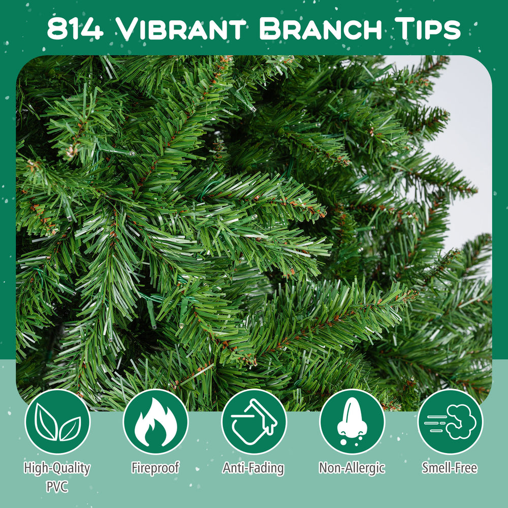 Close-up of the 6-foot artificial Christmas tree with 510 PVC branch tips, featuring fireproof and non-allergic leaves.