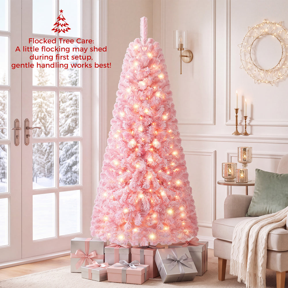 5/6/7 Feet Flocked Fir Christmas Tree with Warm White LED Lights-6 ft - Gallery View 1 of 10