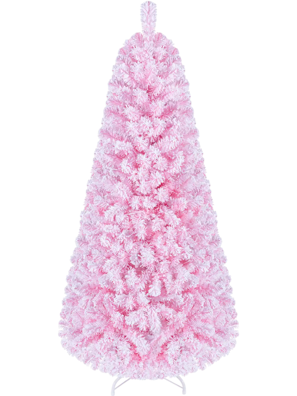 Pink 5 ft flocked fir Christmas tree with 160 warm white LED lights, featuring a true-to-life design and hinged branches.