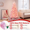 Flocked pink 5 ft Christmas tree with 280 warm white LED lights, featuring a flame-retardant PVC design for festive decor.