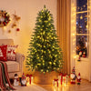 5 ft pre-lit hinged Christmas tree with warm white LED lights and 3 lighted gift boxes for festive holiday decor.