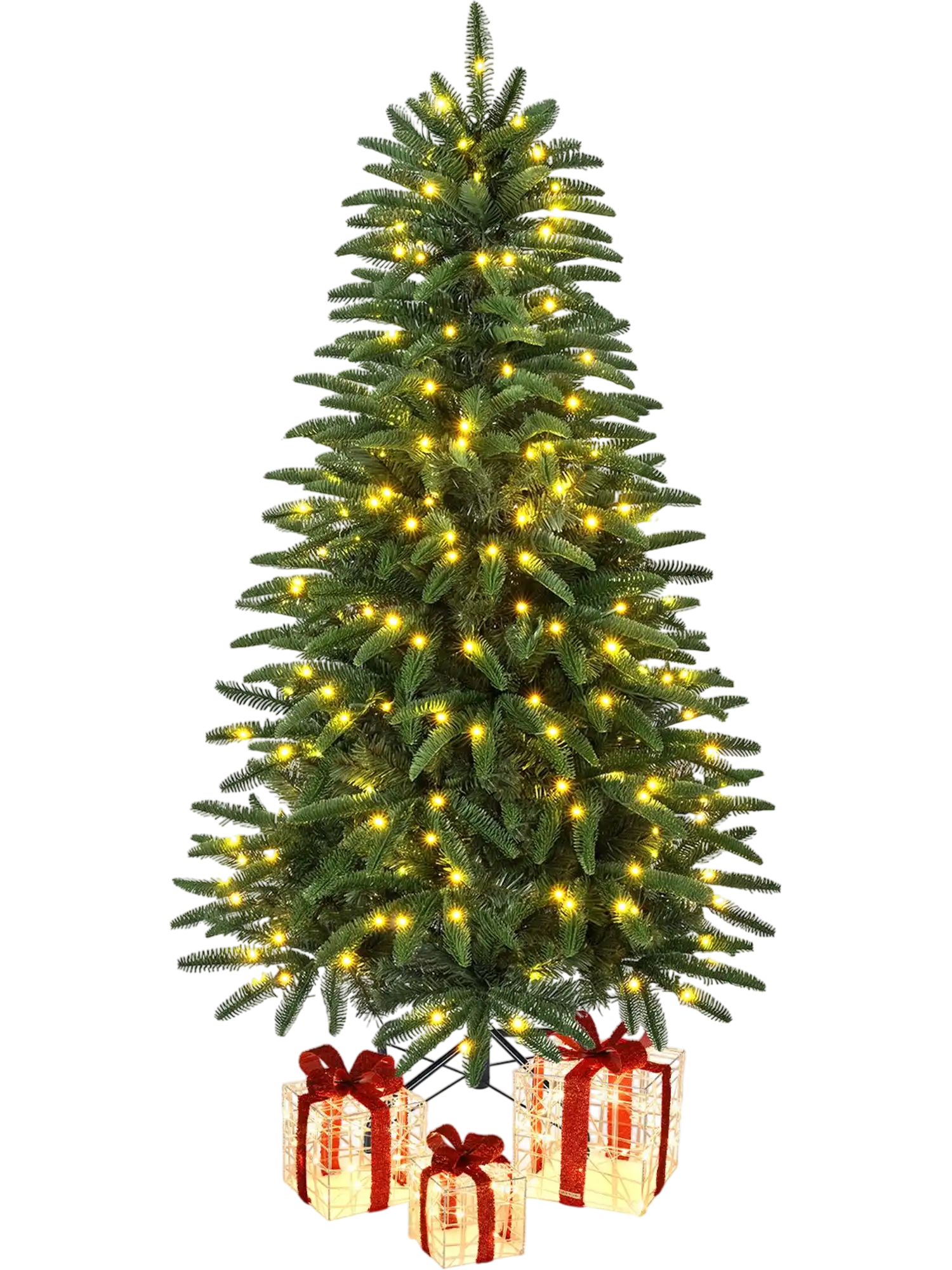 Costway Pre-Lit Hinged Christmas Tree w/ 3 Lighted Gift Boxes 33390270 New