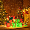 Colorful lighted Christmas boxes with bows, featuring 483 LED lights, perfect for festive indoor or outdoor decoration.