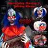 5.6 ft Halloween animated clown with lifelike movements, flashing red eyes, and eerie sounds for a chilling scare.