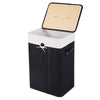 Rectangle bamboo laundry hamper in black with a lid, featuring a detachable inner pocket and PU handles for easy.
