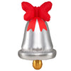 Giant silver Christmas bell decoration with a red bow, perfect for festive outdoor displays during the holiday season.