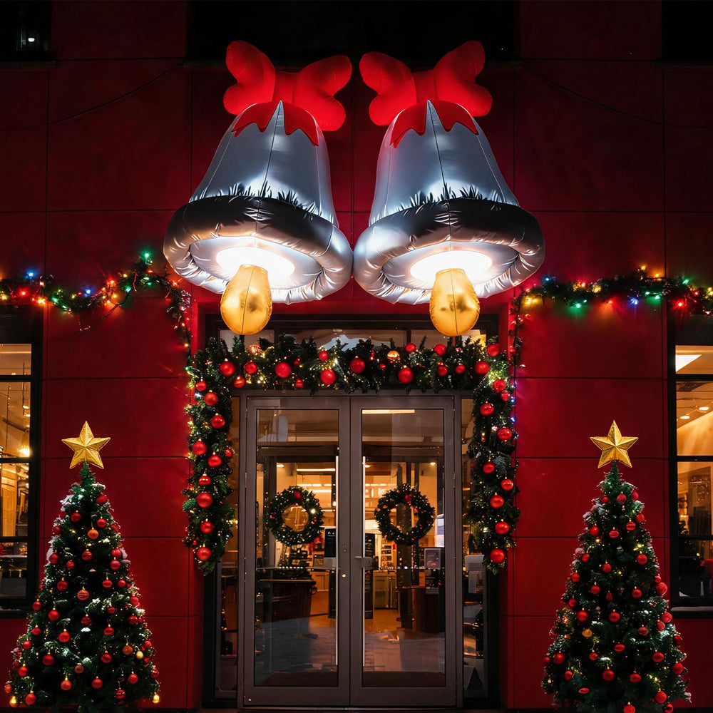 Inflatable climbing Santa with LED lights and gift bag, perfect for festive outdoor holiday decoration.