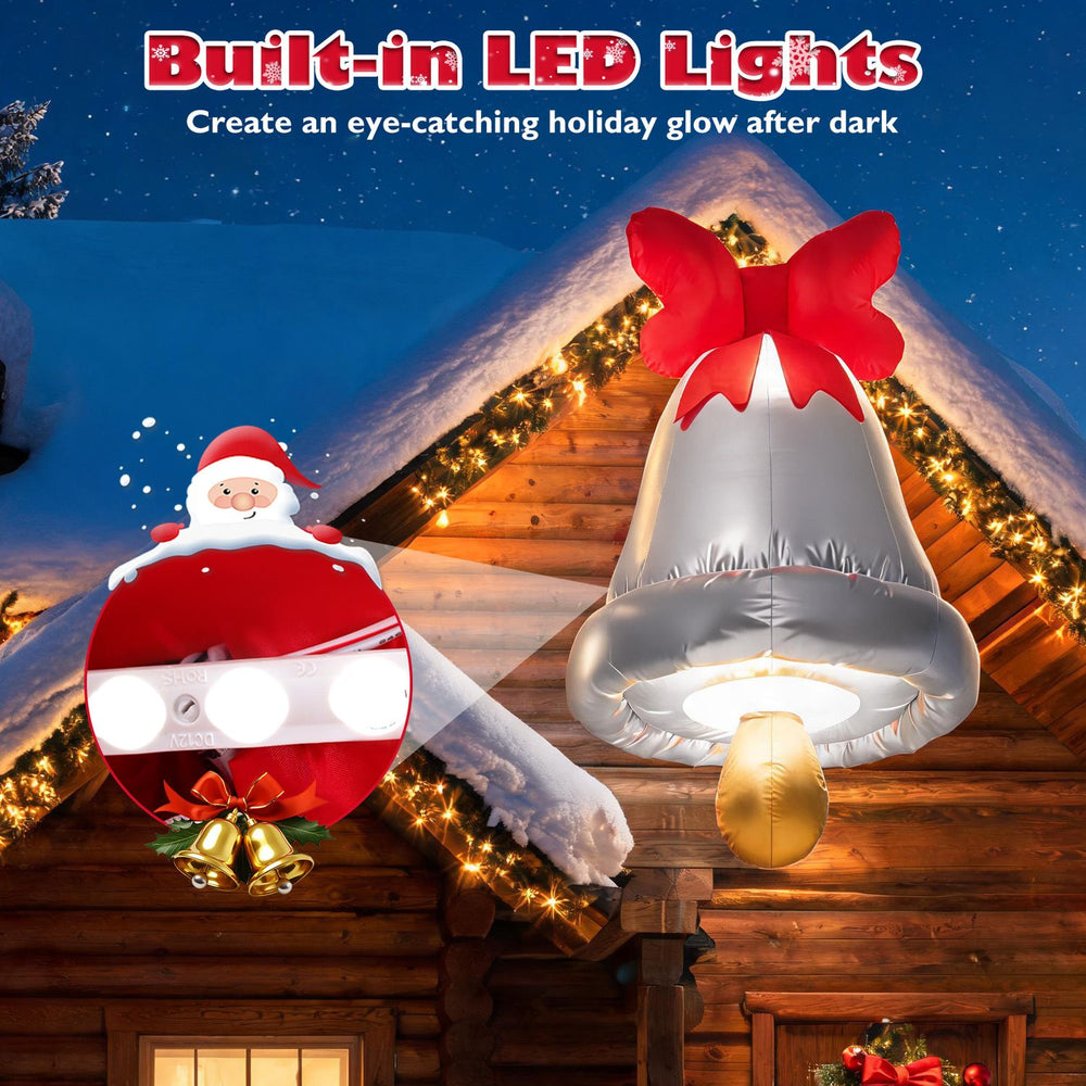 Climbing Santa inflatable decoration with built-in LED lights, made of weather-resistant polyester for outdoor use.
