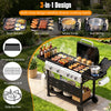 5-burner propane gas grill and griddle combo with side burner, ideal for diverse outdoor cooking needs and family meals.