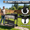 5-burner propane gas grill and griddle combo with side burner, featuring all-terrain wheels for easy mobility and stable placement.