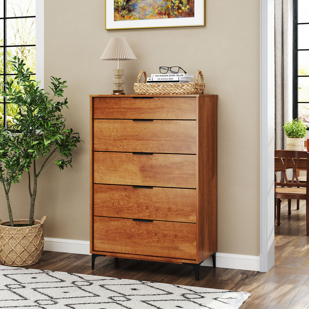 5-Drawer Dresser with Interlock System for Bedroom Living Room-Cherry - Gallery View 1 of 9