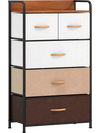 5-drawer fabric dresser in multicolor with removable bins, strong metal frame, ideal for living room or bedroom storage.