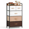 5-drawer fabric dresser with removable bins in multicolor, featuring a strong metal frame and raised-edge top for.