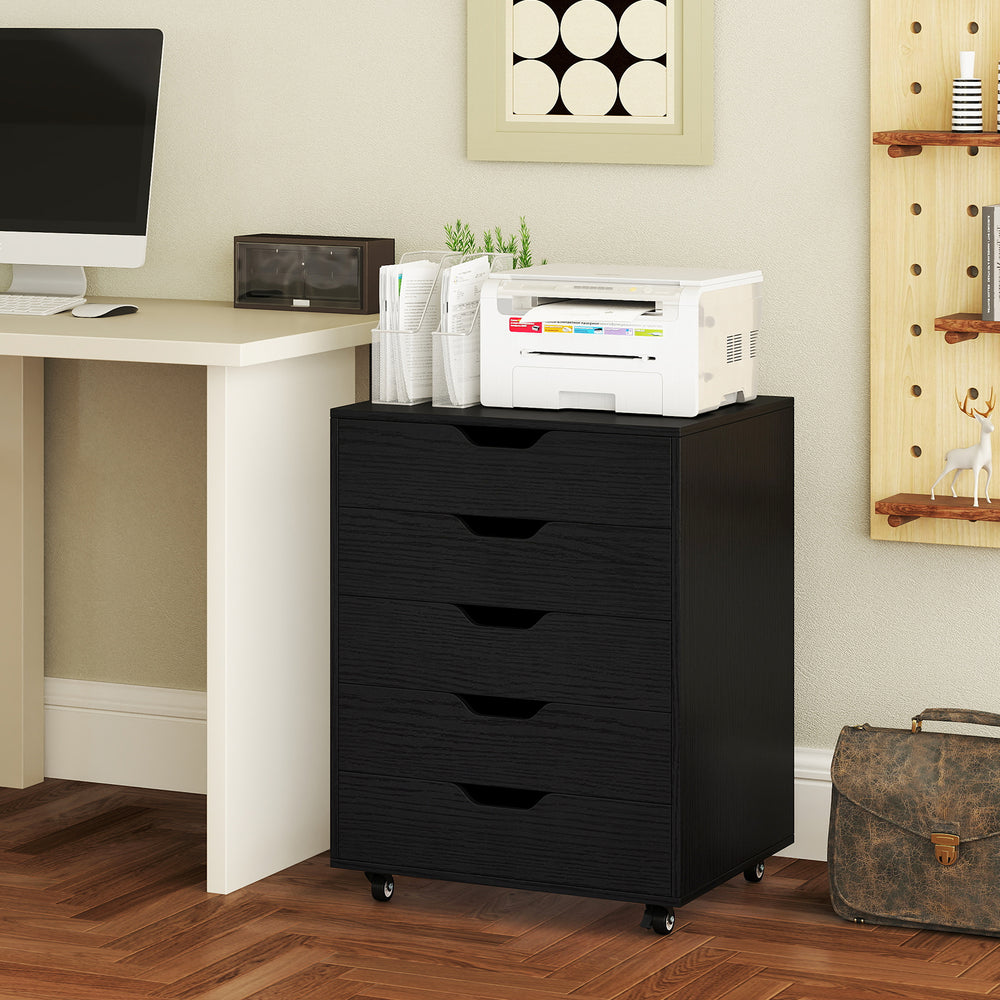 5 Drawer Mobile File Cabinet with Wheels for Living Room-Black - Gallery View 1 of 11
