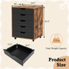 5-drawer mobile lateral filing cabinet in rustic brown with wheels, ideal for home office storage and easy access.