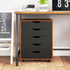 5-drawer mobile lateral filing cabinet in rustic brown with wheels, ideal for home office or living room storage.