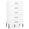 5-drawer modern tall chest of drawers in white, featuring a sleek design and elevated legs for easy cleaning underneath.