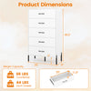 5-drawer modern tall chest of drawers in white with metal legs, showcasing dimensions and weight capacity for organized.