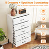 5-drawer modern tall chest of drawers in white with metal legs, ideal for organizing clothes and office supplies.