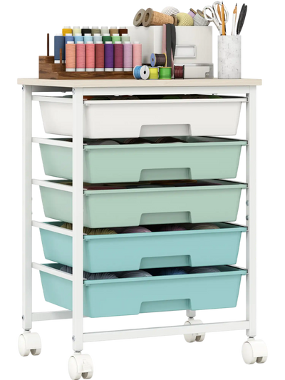 Costway 5-Drawer Rolling File Cabinet Cart w/ Wooden Tabletop Metal Frame 62163897 New