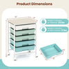 Dimensions of rolling storage cart with five drawers, a spacious tabletop, and 4 wheels for flexible organization options.