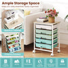 Rolling storage cart with 8 roomy drawers and spacious tabletop, ideal for organizing craft supplies and office essentials.