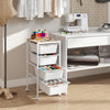 5-drawer rolling storage cart in white with wooden tabletop, ideal for organizing office and craft supplies.