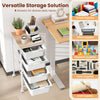 5-drawer rolling storage cart with wooden tabletop, ideal for organizing office and craft supplies in any space.