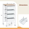 5-drawer rolling storage cart with wooden tabletop, white drawers, and lockable wheels for versatile organization.