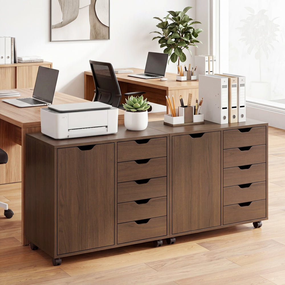 5 Drawer Storage Cabinet on Wheels with Adjustable Shelf-Brown - Gallery View 1 of 9
