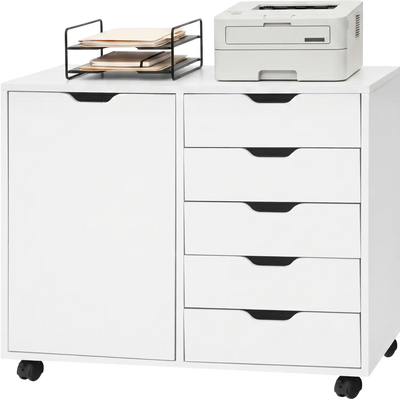 Costway 5 Drawer Storage Cabinet on Wheels Adjustable Shelf File Cabinet 27012282 New