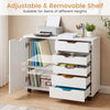 5-drawer storage cabinet on wheels in white with adjustable shelf, ideal for organizing items of different heights.