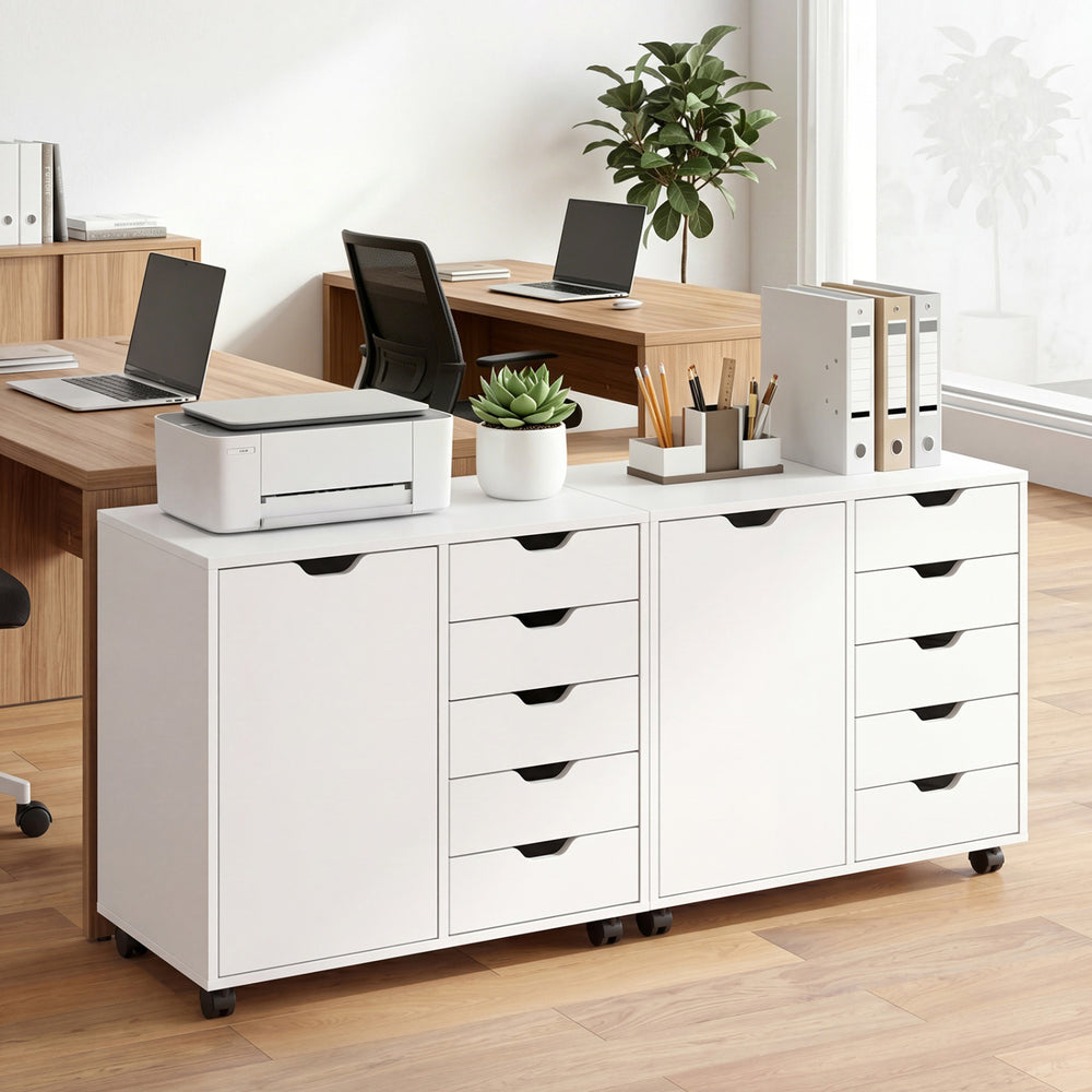 5 Drawer Storage Cabinet on Wheels with Adjustable Shelf-White - Gallery View 1 of 10