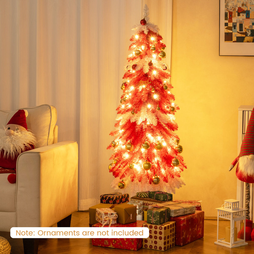5 FT pre-lit artificial Christmas tree with 301 red and white branch tips, perfect for festive indoor decoration.