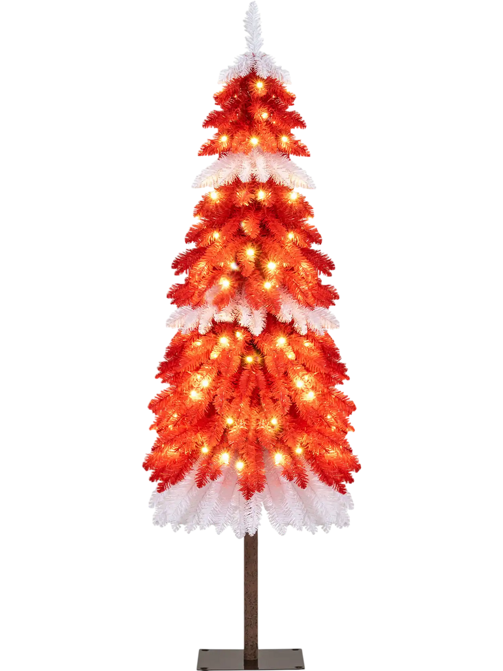 5 FT Artificial Christmas Tree Pre-lit Xmas Trees with 301 Red and White Branch Tips