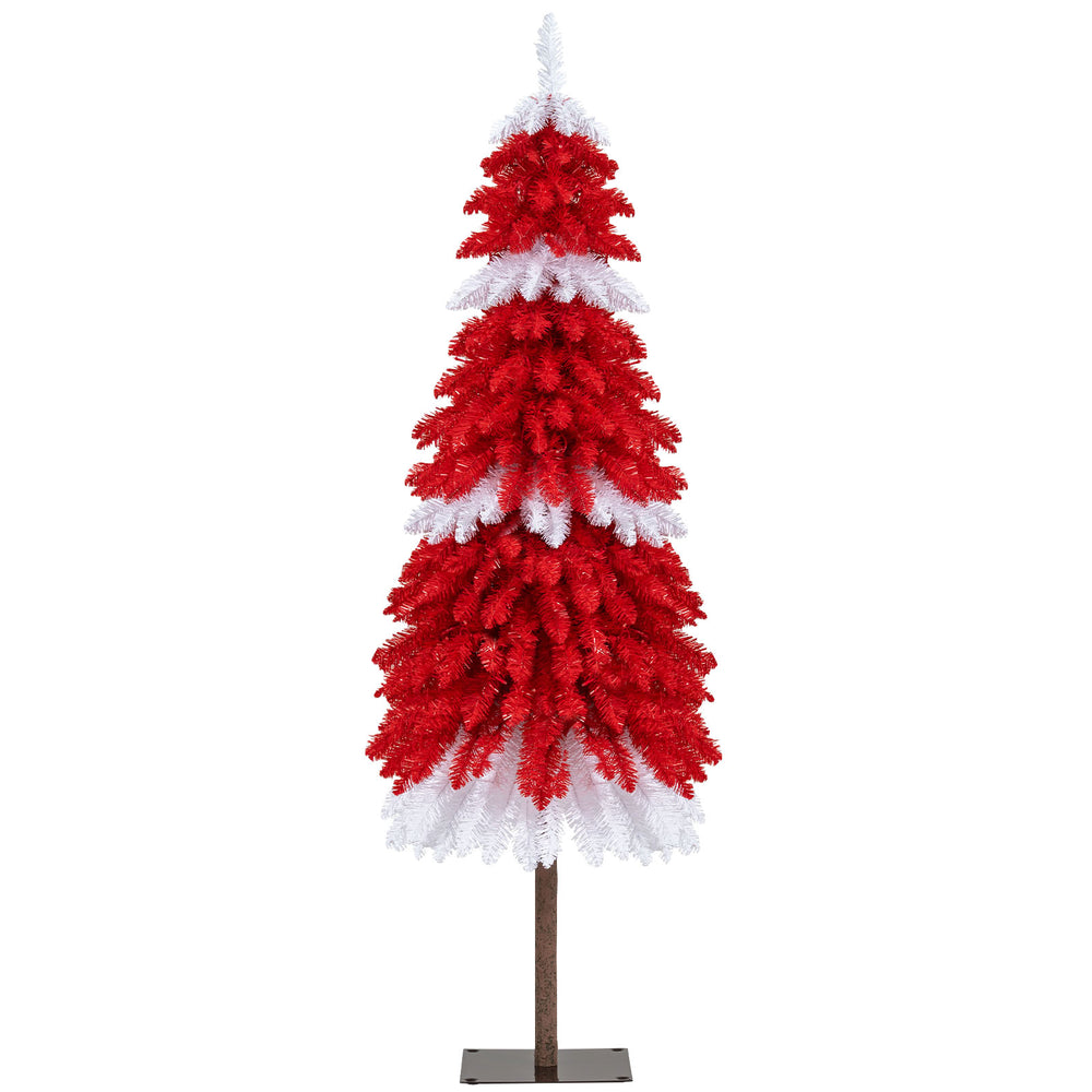 5 FT artificial Christmas tree with a textured trunk and vibrant red and white branch tips, designed for cheerful.