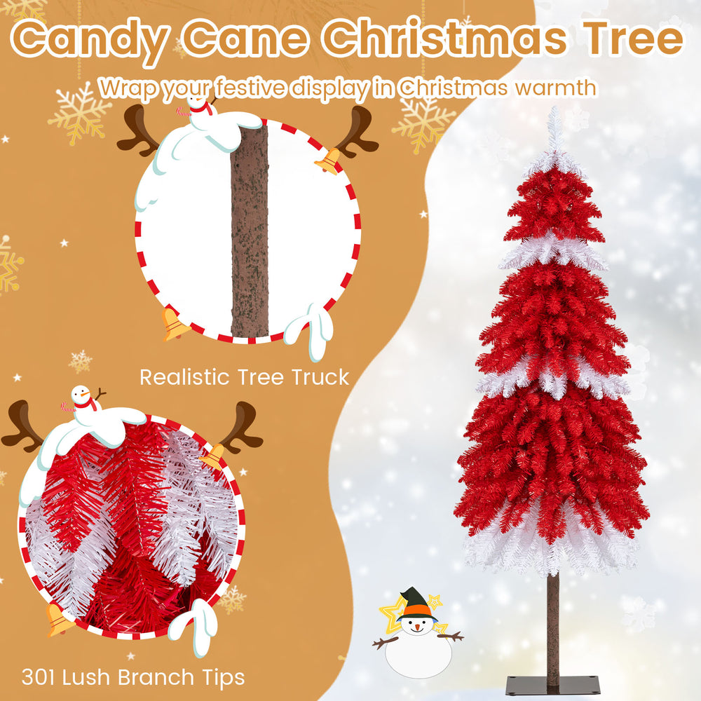 5 FT artificial Christmas tree with 301 red and white branch tips, featuring a realistic trunk and pre-lit with 100 LED.