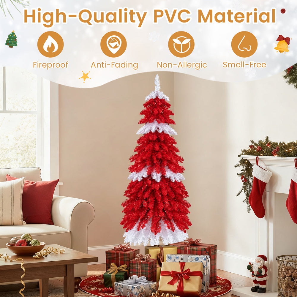 5 FT artificial Christmas tree showcasing a dense arrangement of 301 red and white branch tips, ideal for holiday.