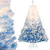 5 FT artificial Christmas tree with blue gradient color, warm white LED lights, and snow flocking for festive decor.