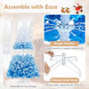 5 FT artificial Christmas tree in blue with warm white LED lights, featuring a hinged structure and foldable metal.