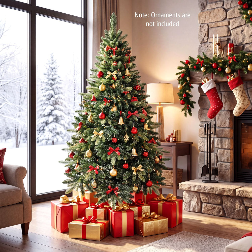 5 FT artificial Christmas tree with 500 branch tips, featuring a realistic design and a folding metal stand for easy setup.
