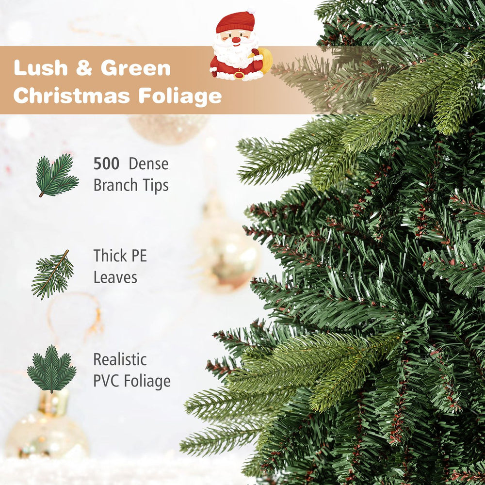 Lush 5 FT artificial Christmas tree featuring 500 dense branch tips and realistic PVC foliage for festive decor.