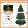 5 FT artificial Christmas tree features 500 branch tips, hinged branches for easy setup, and a folding metal stand for storage.