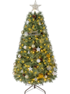 Fully decorated 5 FT artificial Christmas tree with 238 blossom pine needles, warm white LED lights, and a star topper.