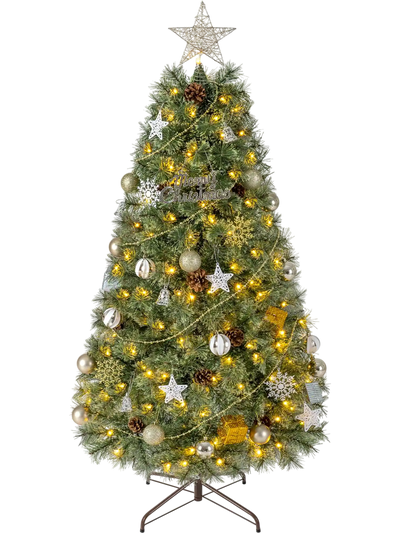 Costway Artificial Christmas Tree Hinged Fully-Decorated Blossom Pine Needles 89350252 New