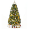 5 FT artificial Christmas tree showcasing 238 blossom pine needles, adorned with gifts and glowing LED lights for holiday cheer.