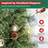 5 FT artificial Christmas tree with 238 blossom pine needles, 18 natural pine cones, and warm white LED lights for festive charm.
